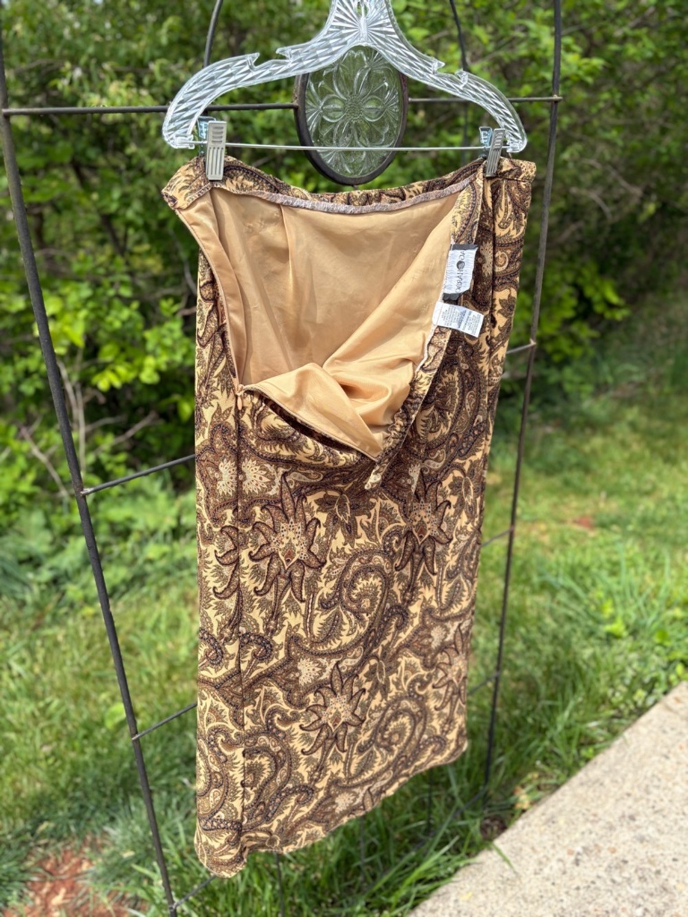 Vintage Sag Harbor Brown Tan Paisley Midi Skirt XL Lined Boho Flowy Bohemian - Picture 11 of 13